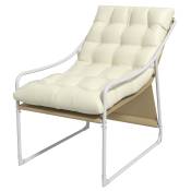 Outsunny Chaise de jardin fauteuil d'extérieur avec coussin cadre en acier pour balcon, terrasse, jardin beige