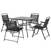 Outsunny Ensemble de jardin 1 table carrée et 4 chaises pliantes salon de jardin en métal époxy pour 4 pers - noir