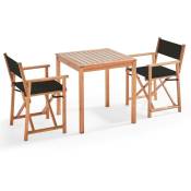 Oviala - Table carrée en bois et 2 chaises pliantes noir - Noir