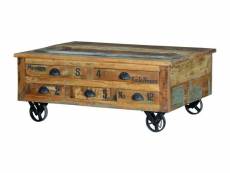 Table basse en bois recyclé et fer coloris naturel / noir - longueur 110 x profondeur 70 x hauteur 42 cm