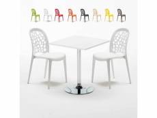 Table carrée blanche 70x70cm et 2 chaises colorées bar café wedding cocktail