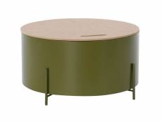 Table d'appoint en mdf et fer coloris naturel vert - diamètre 40 x hauteur 28 cm