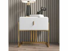 Table de chevet moderne avec un tiroir, cuir pu, pieds dorés mobu - pu blanc