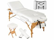 Table de massage pliante 3 zones, tabouret, rouleau + housse blanc helloshop26 2008141