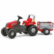 Tracteur pedales Rolly Toys rt avec remorque, sige reglable, pneus chambre air
