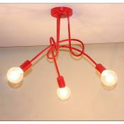 3 Tête Plafonnier Lustre Vintage led Lampe de Plafond E27 Douille Luminaire Eclairage Décor Rouge