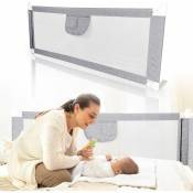 Barrière de lit pour enfant - 150 cm x 80 cm - Filet de sécurité pour lit d'enfant, lit des parents - Protection contre les chutes - Gris - Ikodm
