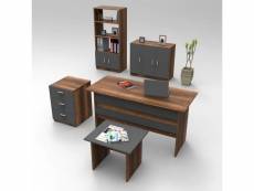 Bureau, armoire, bibliothèque, commode et table basse busymo chêne foncé et gris