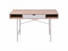 Bureau table meuble travail informatique bureau avec 1 tiroir chêne et blanc helloshop26 0502072