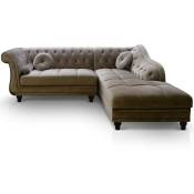 Canapé d'angle Brittish Velours Taupe style Chesterfield - Taupe