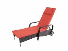 Chaise longue carrara, polyrotin, bain de soleil, couchette, alu ~ anthracite, coussin terracota