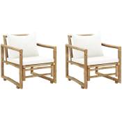Chaises de jardin 2 pcs avec coussins et oreillers Bambou - Brun - Inlife