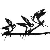 Cotecosy - Patère murale 4 crochés Takumi 52x32cm 3 oiseaux Métal Noir - Noir