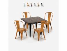 Ensemble 4 chaises style tolix vintage table à manger 80x80cm bois métal burton black