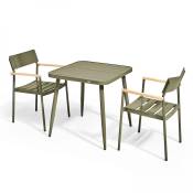 Ensemble table de jardin et 2 fauteuils en aluminium/bois