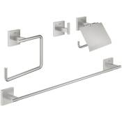 Grohe - QuickFix - Start Cube - Set d'accessoires 4 en 1 pour salle de bain - Finition Supersteel 41115DC0 (à visser ou à coller)