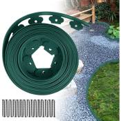 Hengmei - Bordure de jardin Bordure de pelouse en plastique flexible avec 60 clous de fixation Vert 20 m