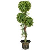 HOMCOM Plante artificielle arbre artificiel 3 boules de buis avec pot ciment, intérieur et extérieur, hauteur 115 cm
