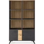 Homifab - Bibliothèque 2 portes effet bois noir et bois naturel 92 cm - Zack - Noir