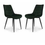 Kosmi - Lot de 2 chaises vertes style scandinave avec assise en tissu rembourré et pieds en métal noir