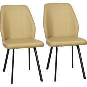 Lot de 2 chaises de salle à manger salon dossier enveloppant surpiqûres piètement acier noir revêtement synthétique beige