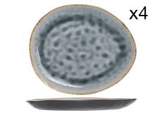 Lot de 4 Assiettes plates ovales en Grès, bleu, 27X23 cm