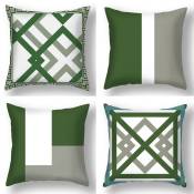 Lot de 4 housses de coussin vert noir lime mosaïque motif gris gris blanc rétro triangles sur géométrique taies d'oreiller décoratives décor à la
