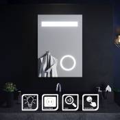 Miroir de salle de bain led rectangle Commutateur Anti-buée éclairage intégré blanc froid Loupe 3X Prise Rasoir 70x50 cm - Sirhona