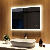 Miroir lumineux de salle de bain 80x60cm Miroir Muraux éclairage avec Interrupteur Tactile - 6500K Lumière Blanc froide - Meykoers