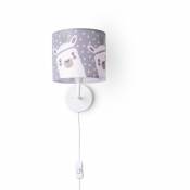 Paco Home - Lampe Enfant Applique Avec Interrupteur ∅18 cm Lama Rose Gris Câble 3 m E14 Lampe murale - Blanc, Gris (Ø18cm)