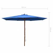 Parasol droit avec mât en bois Ø 350 cm - Bleu - 350 x 256 cm