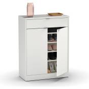 Pegane - Commode meuble à chaussures coloris blanc brillant - Hauteur 101 x Longueur 75 x Profondeur 36 cm