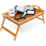 Relaxdays Tablette de lit pliable, en bambou, avec poignées, petit-déjeuner, service HLP : 25x52x33 cm, nature