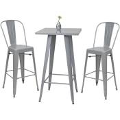 Set table mange-depout + 2x tabouret de bar HHG 866, chaise/table de bar, design industriel gris - grey