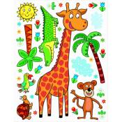 Sticker Giraphe, singe, crocodile et tortue et palmier