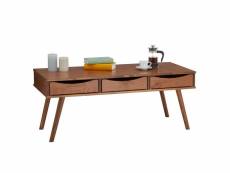 Table basse julie style rétro vintage table de salon rectangulaire avec 3 tiroirs, en pin massif lasuré brun foncé