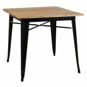 Table industrielle carrée en métal noir et bois d'orme