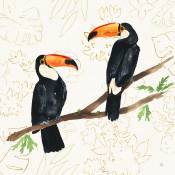 Tableau Joyeux oiseaux tropicaux imprimé sur toile 100x100cm