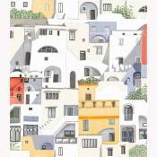 Tissu imprimé maisons italiennes et colorées - Jaune