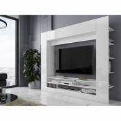 Vente-Unique Mur TV avec rangements et LEDs - Blanc