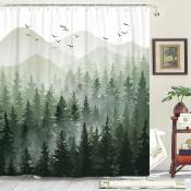 Xinuy - Green Misty Forest Ensemble de rideaux de douche en tissu imperméable Rideaux de douche Nature Woodland décoratif (72 '' × 72 '', Vert)