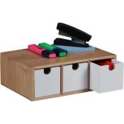 Boîte à tiroirs, bambou et mdf, mini-commode 3 compartiments,