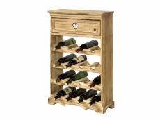 Casier à bouteilles stylé range-bouteille étagère avec tiroir emplacements pour 16 bouteilles de vin bois de pin 86 x 55 x 22 cm naturel [en.casa]