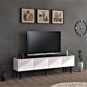 [en.casa] - Meuble tv Oppdal à 2 portes avec espace de rangement 45 x 154 x 37 cm blanc / marbre noir