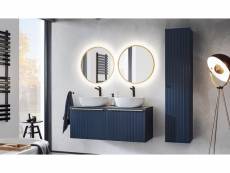 Ensemble de salle de bain bleu avec miroirs ronds et double vasque 120 cm santorin