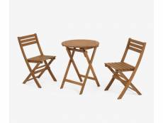 Ensemble de table et 2 chaises pliantes de jardin en bois massif d'acacia