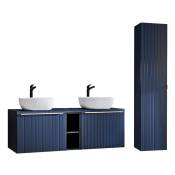 Ensemble meuble double vasque colonne stratifiés bleu