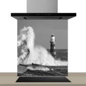 Fond de hotte decorative, haute mer noir,blanc 60x70