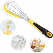 Fouet Acier Inoxydable avec Silicone Poignée & Racloir, Fouet Oeuf Whipping Manuel Cuisine inox Professionnel, Egg Dough Hand Whisk Wiper Ball, Fouet