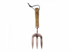 Fourche de jardinage plaquée cuivre - l 28,3 cm - frêne, acier et cuir - rateau à mains